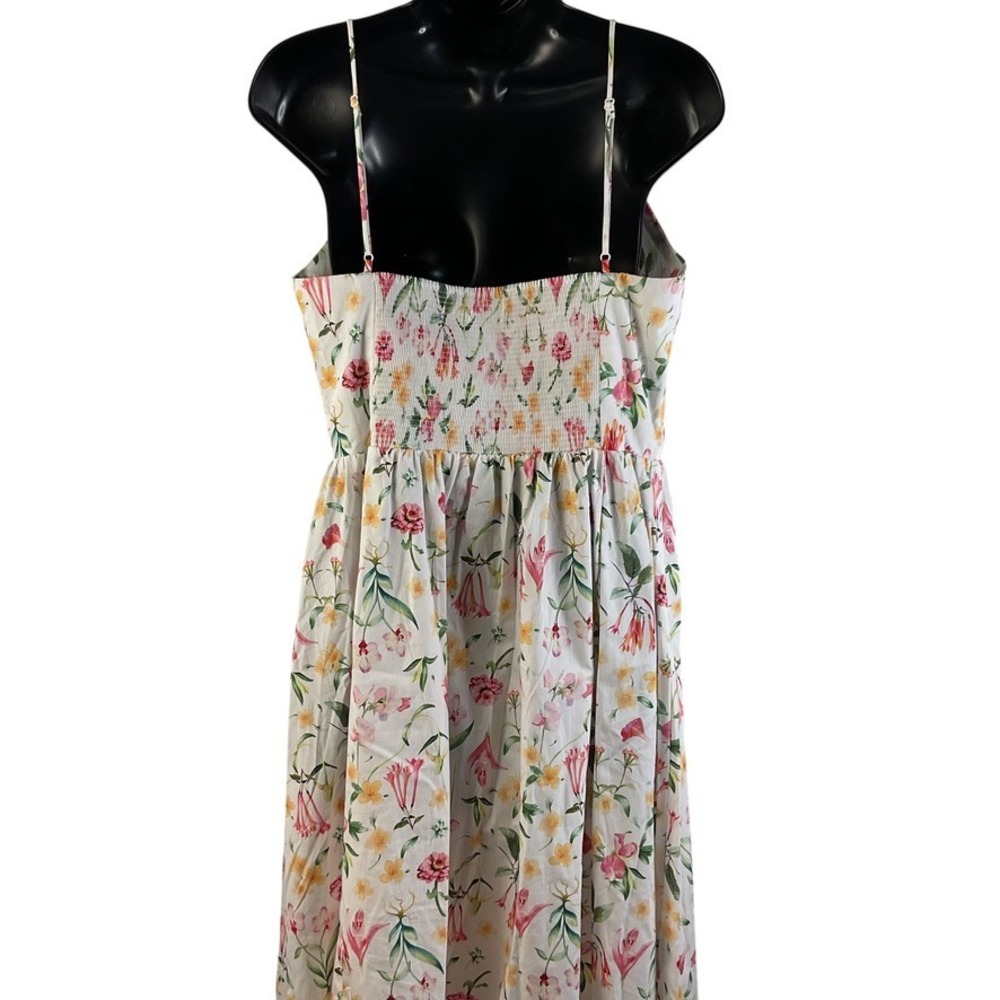 H&M Floral Cotton Midi Sundress White Pink Yellow Smocked Back Strappy Womens M - Picture 15 of 16